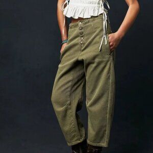 Free People Osaka Barrel Jeans - Olive Green